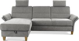 CAVADORE Wyk Sofa lova su spyruokline šerdimi / kampinė kaimiško stiliaus sofa su ilgu krėslu, lova, lovos dėže, porankio dalimi ir 2 galvos atlošais, 252 x 90 x 162 cm, šenilas, šviesiai pilka