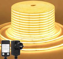 CCILAND COB LED juosta 15 m šiltai balta 3000 K, 24 V apšviečiama LED juosta su laikmačiu Vandeniui atspari lanksti LED juosta, lipni, skirta namų virtuvei, vidaus patalpoms, lauko dekorui "pasidaryk pats