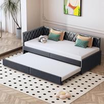CDQL išskleidžiama sofa-lova 90/180 x 200 cm, minkšta lova su skersiniu rėmu, dieninė lova, daugiafunkcinė lova, svečių lova, dvivietė sofa-lova svetainei, vaikų kambariui, aksomas, tamsiai pilka