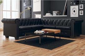 Česterfildo kampinė sofa 5 vietų dirbtinės odos juoda Česterfildo sofa 5 vietų minkšta dirbtinės odos patogi elegantiška