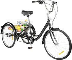 chennnls 26 colių 8 greičių triratis suaugusiems, triratis dviratis su dideliu krepšeliu, reguliuojama sėdynė Cruiser Trike Road Bike vyrams, moterims, pagyvenusiems žmonėms (juoda balta)