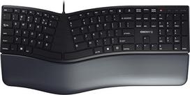 CHERRY KC 4500 Ergo, ergonominė klaviatūra, ispanų klavišų išdėstymas (QWERTY), laidinė, riešo atrama iš atminties putos, išlenkta klaviatūra, juoda