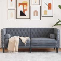 Chesterfield Sofa Dunkelgrau 174x74,5x70,5 cm Samtbezug mit Knopfheftung Modernes Schlafsofa Optik Couch für Wohnzimmer Büro und Gästezimmer geeignet