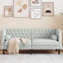Chesterfield Sofa 2-Sitzer Samt Hellgrau mit Nackenkissen, Bequemes Polstersofa für Wohnzimmer und Büro, Klassisches Design mit Knopfheftung, Einrichtungs-Highlight