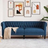 Chesterfield Sofa 3-Sitzer, Blau Stoff, Massivholzrahmen, Gepolstert, Bequem, für Wohnzimmer Möbel, Modernes Design