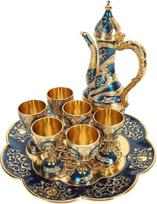 CHICIRIS „Vintage“ stiliaus turkiškas arbatos rinkinys su elegantišku dizainu, skirtas vakarėliams ir vestuvėms, pagamintas iš cinko lydinio – 1 puodelis, 6 puodeliai, padėklas (auksinė-mėlyna)