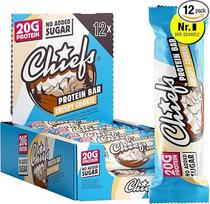 CHIEFS High Protein Bar - Crispy Crispy Cookie Flavour - dėžutė su 12 vienetų - 20 g baltymų - puikūs užkandžiai be pridėtinio cukraus - mažai cukraus - 55 g baltymų batonėlis be palmių aliejaus