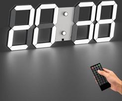 CHKOSDA 44 cm didelis 3D LED skaitmeninis sieninis laikrodis, matomas iš 50 m atstumo, baltas | 15 cm skaitmenys, nuotolinio valdymo pultas, automobiliui skirtas apšvietimo reguliatorius, laikmatis, maitinimas iš elektros tinklo; skirtas svetainei, sporto
