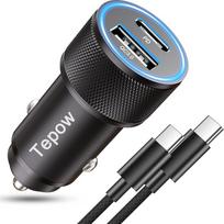 Cigarečių žiebtuvėlio USB C automobilinis įkroviklis 60 W, USB C automobilinio įkroviklio kištukas PD&QC3.0 USB greitojo įkroviklio automobilinis adapteris su TypeC įkrovimo kabeliu iPhone 17 16 15, Samsung S25 S24 Ultra S23 S22