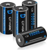 CITYORK įkraunamos baterijos, D 10000 mAh 1,2 V NiMH baterijos su mažu savaiminiu išsikrovimu, idealiai tinka žaislams, LED žibintuvėliams, radijo imtuvams, modelių gamybai ir daugeliui kitų prietaisų (4 vnt.)