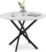 CLIPOP Baltas marmuro lukšto valgomojo stalas 100 cm su juodomis metalinėmis kojelėmis Pramoninės medienos viršaus virtuvės stalas namams Svetainė Valgomasis (balta)