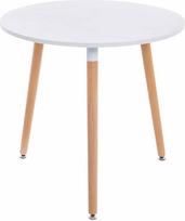 CLP Ansgar Retro dizaino virtuvės stalas su 3 medinėmis kojomis, apvalus, skersmuo 80 cm, stalo aukštis 75 cm, spalva: balta, rėmo spalva: natūrali