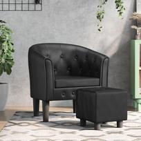 Clubsessel mit Fußhocker, Schwarz Kunstleder, Modernes Design für Wohnzimmer, Schlafzimmer, Büro, Bequemer Lesesessel, Robustes Gestell