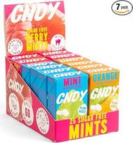 CNDY Mints | Spearmint, Orange, Berries | Xylitol saldainiai | Be aspartamo | Be cukraus, 60 kalorijų | Pakuotė po 25 (12 vnt.)