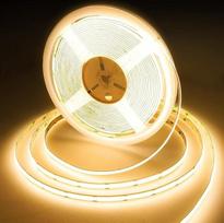 COB LED juosta 15 m šiltai balta, 384 LED/m, 24 V, 9 W/m, CRI 92+, 10 mm pločio, miegamojo, televizoriaus, virtuvės, svetainės, "pasidaryk pats" šviesos juosta, LED juosta be maitinimo šaltinio, 3000 K