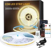 COB LED juosta 3000 K šiltai balta, programėlės valdymas su nuotolinio valdymo pulteliu, 20 m, reguliuojamas apšvietimas, 24 V, lanksčios COB LED juostos, ryškios namų šviesos, skirtos namų šventėms, "pasidaryk pats" dekoracijoms