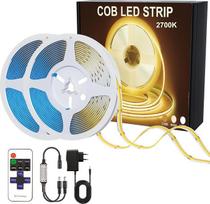 COB LED juosta, 15 m (7,5 m x 2), 24 V su nuotolinio valdymo pultu ir maitinimo šaltiniu, 2700 K šilta balta, 320 LED/m, CRI 92, 8 mm pločio, lanksti, reguliuojamo ryškumo COB LED juosta, tinka miegamajam, kambariui, spintai, savarankiškiems projektams