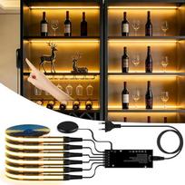 COB LED juosta, 6 ritinėlių spintos apšvietimas su jutikliniu ir rankiniu reguliatoriaus jungikliu, 12 V pjaunama COB LED juosta vitrinoms, vyno spintelėms, virtuvėms ir lentynoms (šiltai balta, 2 m)