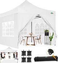 COBIZI „Pavillon“ sulankstoma paviljono palapinė 3x3, atspari vandeniui, tvirta, pritaikyta žiemai, lauko sulankstoma šventinė palapinė, sodo paviljonas su 4 šoniniais elementais, 4 smėlio maišais ir dviračio krepšiu, balta