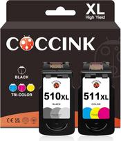 COCCINK atkurtos spausdintuvų kasetės PG-512 XL CL-513 XL, skirtos Canon 512XL 513XL 510 511 XL, skirtos pixma mp250 mp230 mp280 ip2700 mp240 mp495 spausdintuvui (1 juoda, 1 spalvota)
