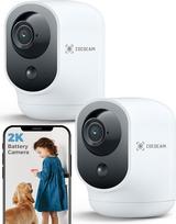 COCOCAM 2 vnt. 2K vidaus WiFi stebėjimo kameros su 5200 mAh baterija | Belaidė 355P 90°T kūdikių stebėjimo kamera, gyvūnų stebėjimo kamera, pagyvenusių žmonių priežiūros kamera, AI atpažinimas, PIR asmenų aptikimas, 2,4 GHz WiFi