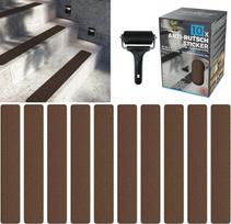 cocofy Neslystantys lipdukai laiptams lauke ir viduje, 10 x juostelės (61 x 10 cm), rudos spalvos, stipriai laikosi dėl specialaus lauko paviršiaus, neslystanti apsauga laiptų pakopoms, su tvirtinimo ritinėliu