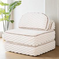 COLAMY sulankstoma sofa-lova, 3-in-1 transformuojamas fotelis su pagalvėle, nugaros atrama, minkšta audinio sofa suaugusiems, be rėmo sofa, skirta svetainei, miegamajam, butui, smėlio spalvos