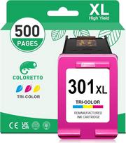 COLORETTO 301 XL spausdintuvo kasetės, skirtos HP 301XL, tinka HP Deskjet 1000, 1010, 1050, 1510, 2050, 2510, 2512, 2540, 3000, 3050 3510, 4500, 4630, 4639, 5530. Atnaujintas kasetės rinkinys (1 spalva)