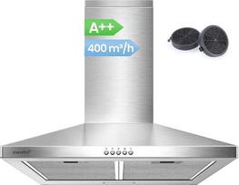 COMFEE CH60A17EM400SS A++ 60 cm sieninis recirkuliacinis ir ištraukiamasis gartraukis su aktyviosios anglies filtru, 400 m³/h oro srautas, 5 sluoksnių plaunamas riebalų filtras, reguliuojamas židinys, sidabrinės spalvos