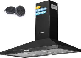 COMFEE virtuvės gartraukis 90 cm PYRA17B-90 – nerūdijančio plieno virtuvės gartraukis su LED apšvietimu, recirkuliacijos sistema ir anglies filtru