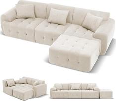 COMHOMA kampinė sofa, 245 x 60 x 40 cm, modulinė sofa su miego funkcija, sofa-lova, L formos sofa svetainei, supakuota vakuuminiu būdu, lanksti, galima derinti su pufu
