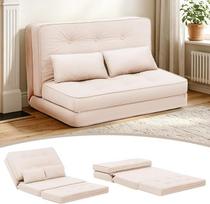 COMHOMA sulankstoma grindų sofa, „3-in-1“ sofa-lova su 6 pakopomis reguliuojamu atlošu, sofa-lova su 2 juosmens pagalvėlėmis, tinka svetainei, miegamajam ir kempingui, smėlio spalvos