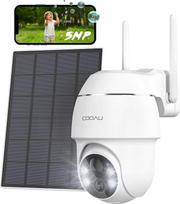COOAU 5 MP lauko stebėjimo kamera su saulės kolektoriumi - 4 dBi stebėjimo kameros lauko baterija - WLAN lauko kamera su H.265 vaizdo suspaudimu, 4 prožektoriais, debesų saugykla, 2,4 GHz