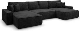 CORNERO „Mona U“ kampinė sofa U formos su miego funkcija ir daiktų laikymo dėže – U formos sofa svetainei, 5 vietų, 385 cm x 185 cm x 85 cm (juoda)