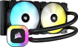 CORSAIR H100 RGB skystojo procesoriaus aušintuvas - 240 mm AIO - SP120 RGB Elite ventiliatorius - tinka "Intel LGA 1200/115X/2066", AMD AM4 - pridedamas pagrindinės plokštės ARGB adapteris - juodas