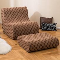 COSTWAY Bean Bag kėdė su taburete, suaugusiųjų Bean Bag su aukštos elastingos kempinės ir Teddy Velvet dangtelis, Bean Bag kėdė, grindų kėdė gyvenamajame kambaryje, miegamajame, skaitykloje (ruda)