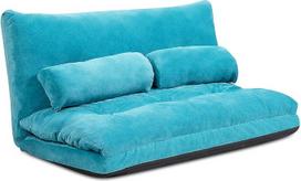 COSTWAY sulankstoma grindų sofa, 3-in-1 sofa lova su miego funkcija ir reguliuojamu atlošu, sofa lova su 2 juosmens pagalvėlėmis, sulankstoma sofa svetainei ir miegamajam (mėlyna)
