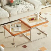 Couchtisch-Set, Vintage-Kunststoff-Rattan-Weberei für Wohnzimmer und Schlafzimmer, idealiai tinka mažoms patalpoms