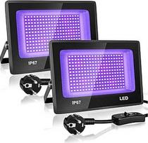 CREATESTAR 100 W LED juodos šviesos prožektorius 2 vienetai IP67 UV juodos šviesos prožektorius 315-400 nm LED UV prožektorius UV šviesa su jungikliu Helovino dekoracijoms, vakarėlių dekoracijoms, Kalėdoms, kūnui