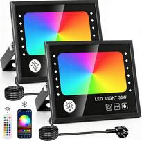 CREATESTAR 30 W RGB LED prožektorių lauko pakuotė iš 2 vnt., 16 milijonų spalvų RGB prožektorius su 2.4G nuotoliniu valdymu ir programėlės valdymu, IP66 atsparus vandeniui, sinchronizuojamas pagal laiką, muzikos sinchronizavimo prožektorius scenai