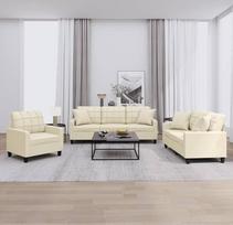 Creme Kunstleder 3-teilig Sofa Set mit 4 Zierkissen - Bequem & Robust Model3201349