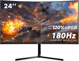 CRUA 24 colių išlenktas žaidimų monitorius, 180 Hz, 165 Hz, 144 Hz, 1080P, kompiuterio monitorius, 120 % sRGB spalvų gama, suderinamas su „FreeSync“ ir „G-Sync“, be rėmo, HDMI, DisplayPort, VESA sieninis tvirtinimas, juodos spalvos