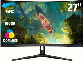 CRUA 27 colių išlenktas monitorius, „Full HD“ (1920 x 1080P) VA ekranas, 1800R, 75 Hz, 120 % sRGB, profesionalus kompiuterio monitorius, be rėmelių iš trijų pusių, be mirgėjimo, mėlynosios šviesos filtras, skirtas biurui ir žaidimams (VGA, HDMI)