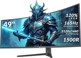 CRUA 49 colių lenktas žaidimų monitorius | DQHD (5120 x 1440), 144Hz/165Hz, 1500R, 32:9, "AMD FreeSync", 120% sRGB, reguliuojamo aukščio ultraplačiaekranis monitorius, HDMI 2.1 ir DP 1.4, sieninis laikiklis - juodas