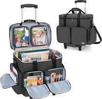 CURMIO Scrapbooking Rolling Totes, rankų darbo krepšys su nuimamu vežimėliu, rankų darbo krepšys, skirtas albumų priedams ir amatams, juodas