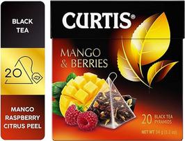 CURTIS Mango ir uogų juodoji arbata su apelsinų žievelėmis ir mango bei aviečių aromatu 20 piramidinių maišelių