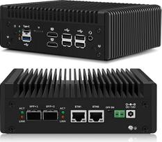 CWWK „Mini PC N150“ 10GbE ugniasienės įrenginys, du 10Gbit SFP+ lizdai, 2 x i226-V 2,5GbE LAN, „Micro OPNsense Box“, 10Gb mini kompiuteris, 8GB DDR5 RAM, 128GB NVMe SSD, E-Key, USB-C, TF, AES-NI