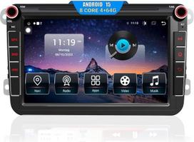 DAB automobilių radijas, skirtas „VW Golf 5“, „6“, „T5“, „Polo“, „Sharan“, „Passat“ ir „Tiguan“ [„Android 15.0“, 4GB + 64GB] – „CAWELL“ „Double DIN“ radijas su 4G, navigacija ir „Bluetooth“