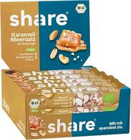 dalintis „Organic Nut Bar“ su karamele ir jūros druska (15 x 35 g) | Veganinis, be glitimo, be palmių aliejaus, be laktozės, baltymų šaltinis (17 % baltymų), užkandžių batonėlis su žemės riešutais ir migdolais – maisto produktas