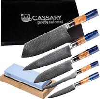 Damasko peilių rinkinys su peilių galąstuvu. Japonų peilių rinkinys ir profesionalus peilių galąstuvas. Damasko virtuviniai peiliai, puikiai tinkantys tiksliems pjūviams. Profesionalūs virėjo peiliai (5 vnt. rinkinys)